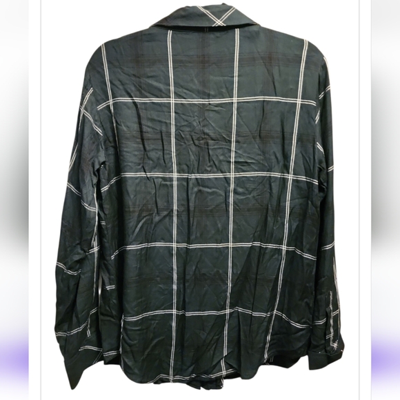 Sanctuary Plaid Boyfriend Shirt Dark Green With White Stripes Button Up Size Med - Picture 5 of 6